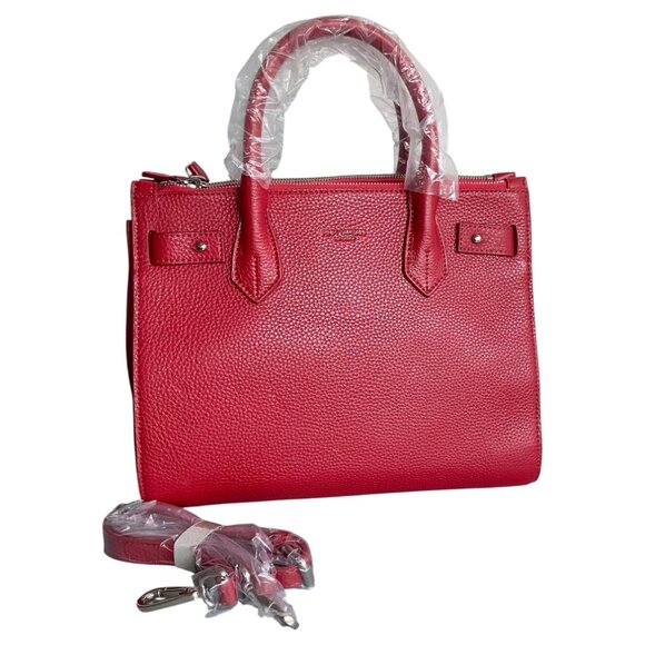 Pink Tartan Red Leather Chase Satchel Crossbody Bag NWOT - Picture 1 of 16